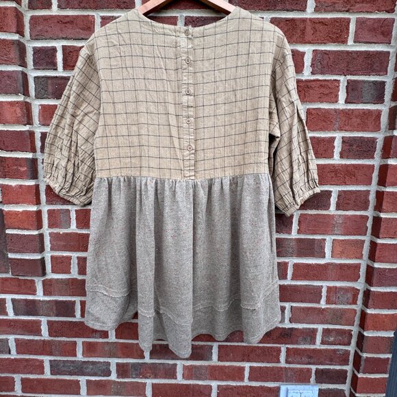 Oddy Tunic Top Womens Small Brown Textured Neutral Relaxed Fit Boho Peasant - Picture 2 of 10
